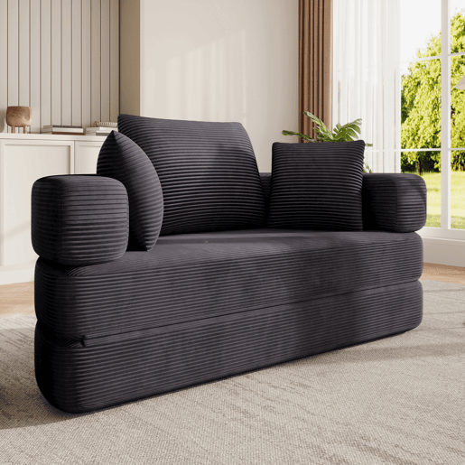 Sofá-cama dobrável 2 lugares fixa,sofá compressível de tecido,preto Sofá-cama dobrável 2 lugares fixa,sofá compressível de tecido,preto