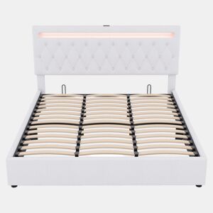 Cama estofada 180x200 cm - Hidráulica com luz ambiente e USB - Branca