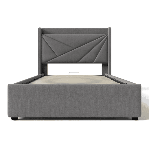 Cama contentora em tecido de linho 90x200 cm - com porta USB e estrado - Cinzento Cama contentora em tecido de linho 90x200 cm - com porta USB e estrado - Cinzento