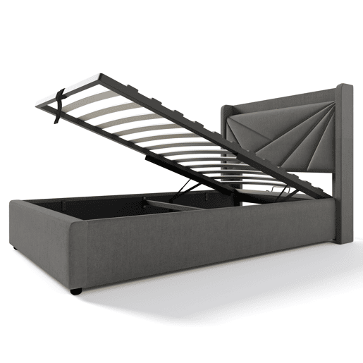 Cama contentora em tecido de linho 90x200 cm - com porta USB e estrado - Cinzento Cama contentora em tecido de linho 90x200 cm - com porta USB e estrado - Cinzento