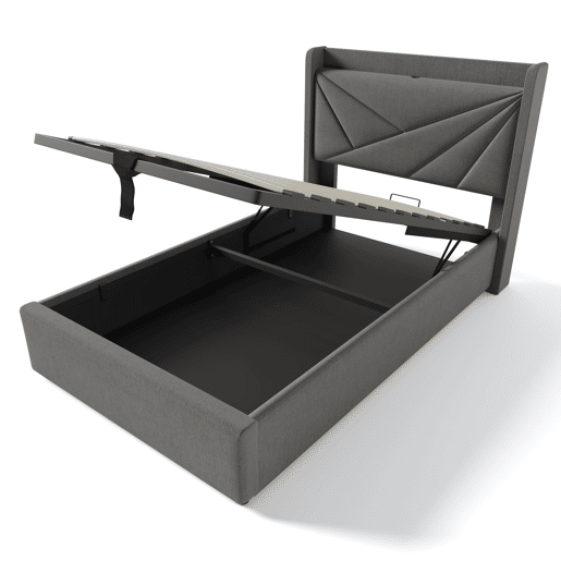 Cama contentora em tecido de linho 90x200 cm - com porta USB e estrado - Cinzento Cama contentora em tecido de linho 90x200 cm - com porta USB e estrado - Cinzento