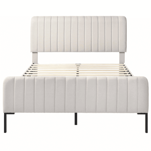 Cama de adulto estofada em tecido de linho - 140x200 cm - com cabeceira regulável e estrado de ripas - Cinzento claro