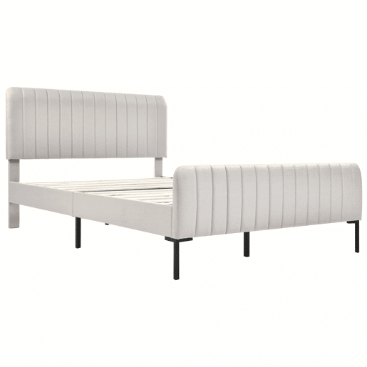 Cama de adulto estofada em tecido de linho - 140x200 cm - com cabeceira regulável e estrado de ripas - Cinzento claro