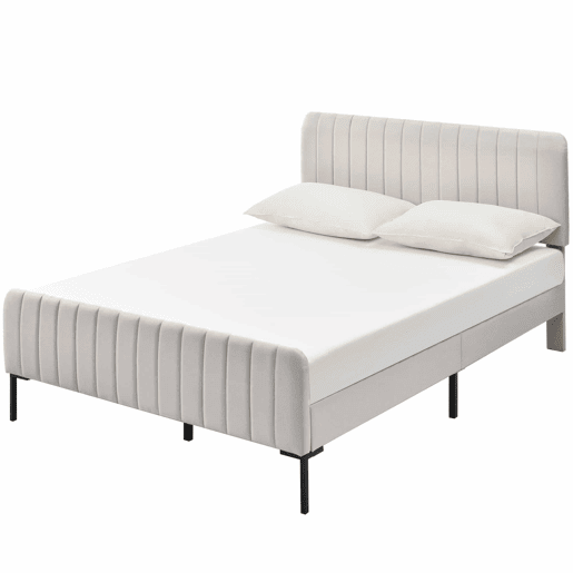 Cama de adulto estofada em tecido de linho - 140x200 cm - com cabeceira regulável e estrado de ripas - Cinzento claro