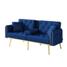 Sofá-cama dobrável 2 lugares fixa de veludo,azul