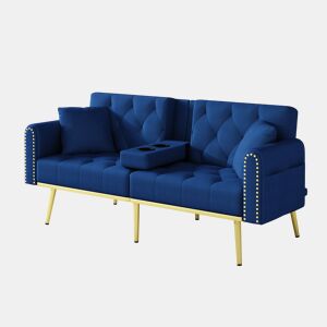 Sofá-cama dobrável 2 lugares fixa de veludo,azul