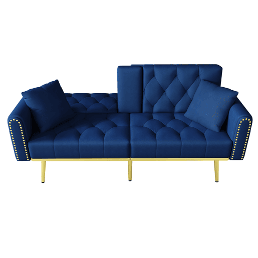 Sofá-cama dobrável 2 lugares fixa de veludo,azul Sofá-cama dobrável 2 lugares fixa de veludo,azul