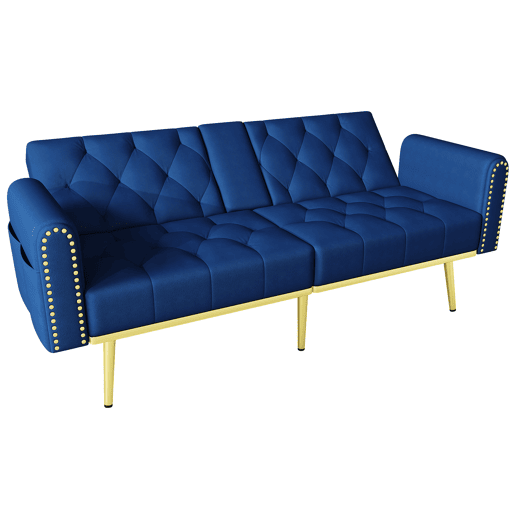 Sofá-cama dobrável 2 lugares fixa de veludo,azul Sofá-cama dobrável 2 lugares fixa de veludo,azul