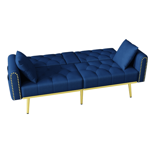 Sofá-cama dobrável 2 lugares fixa de veludo,azul Sofá-cama dobrável 2 lugares fixa de veludo,azul