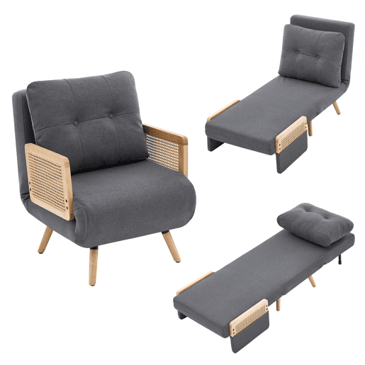 Sofá-cama dobrável 1 lugare conversível de linho,cinza