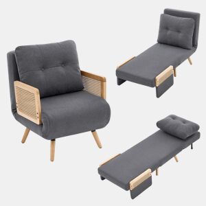 Sofá-cama dobrável 1 lugare conversível de linho,cinza