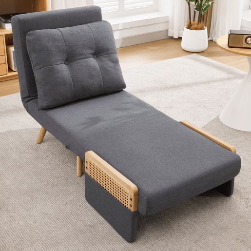 Sofá-cama dobrável 1 lugare conversível de linho,cinza