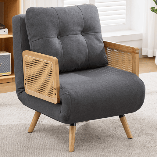 Sofá-cama dobrável 1 lugare conversível de linho,cinza