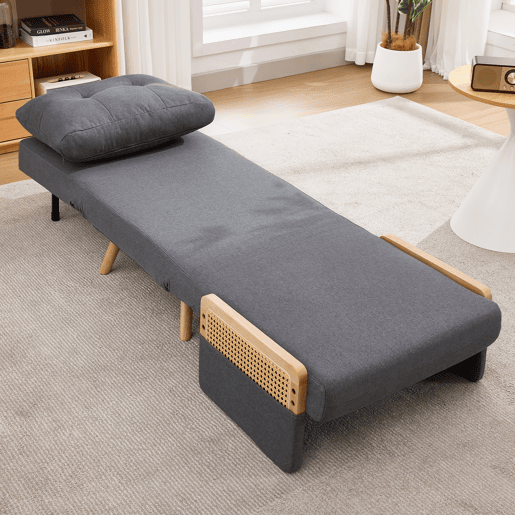 Sofá-cama dobrável 1 lugare conversível de linho,cinza