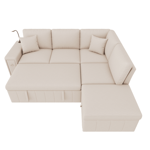 Sofá-cama 5 lugares conversível de linho,bege Sofá-cama 5 lugares conversível de linho,bege