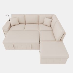 Sofá-cama 5 lugares conversível de linho,bege