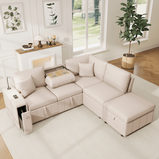 Sofá-cama 5 lugares conversível de linho,bege Sofá-cama 5 lugares conversível de linho,bege