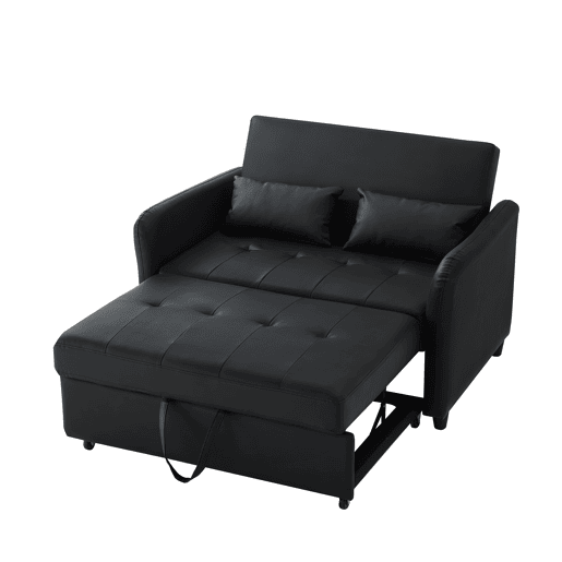 Sofá-cama 2 lugares conversível de pu,preto Sofá-cama 2 lugares conversível de pu,preto