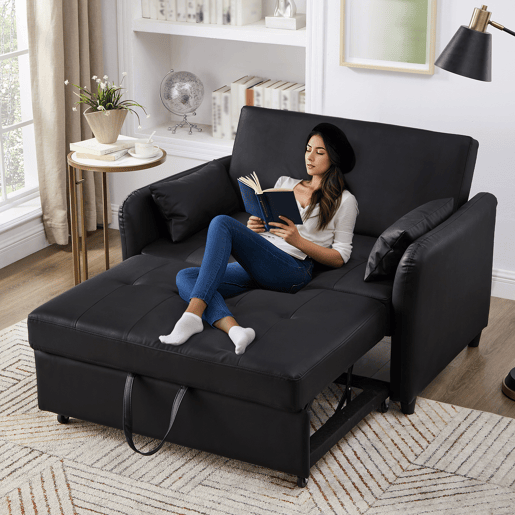 Sofá-cama 2 lugares conversível de pu,preto Sofá-cama 2 lugares conversível de pu,preto