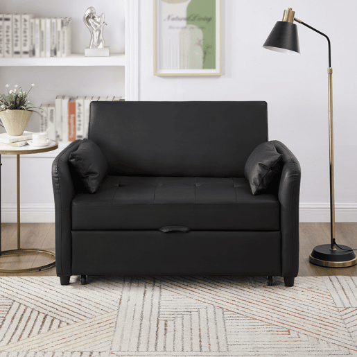 Sofá-cama 2 lugares conversível de pu,preto Sofá-cama 2 lugares conversível de pu,preto