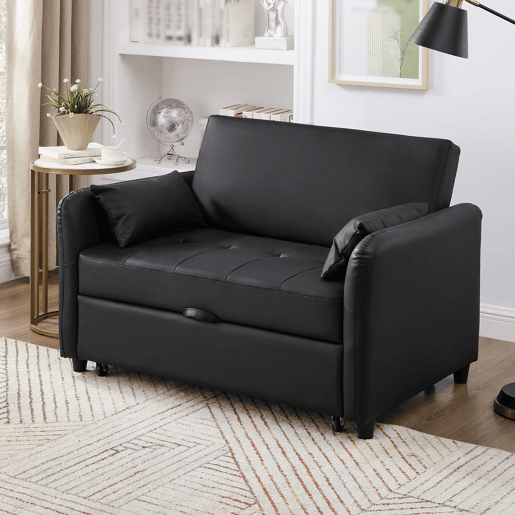 Sofá-cama 2 lugares conversível de pu,preto Sofá-cama 2 lugares conversível de pu,preto