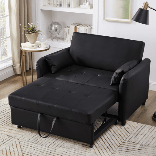 Sofá-cama 2 lugares conversível de pu,preto Sofá-cama 2 lugares conversível de pu,preto