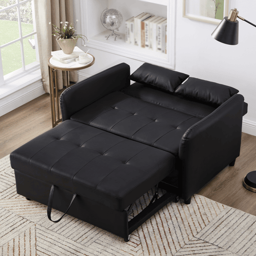 Sofá-cama 2 lugares conversível de pu,preto Sofá-cama 2 lugares conversível de pu,preto