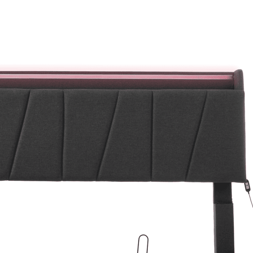 Cama contentor 140x200cm - com LED e portas de carga - tecido de linho - Cinzento
