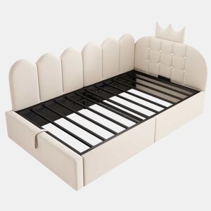 Cama estofada tipo divã 90x200 cm - sofá-cama com arrumação hidráulica, design em L em veludo com estrutura em treliça, sem colchão - bege