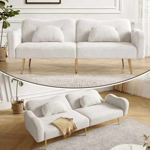 Sofá-cama dobrável 2 lugares fixa de tecido,branco Sofá-cama dobrável 2 lugares fixa de tecido,branco
