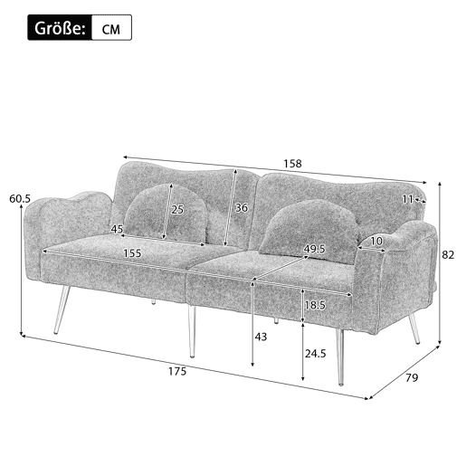 Sofá-cama dobrável 2 lugares fixa de tecido,branco Sofá-cama dobrável 2 lugares fixa de tecido,branco