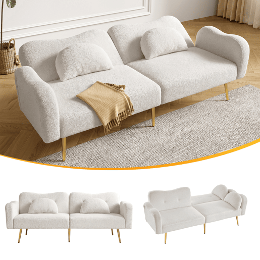 Sofá-cama dobrável 2 lugares fixa de tecido,branco Sofá-cama dobrável 2 lugares fixa de tecido,branco