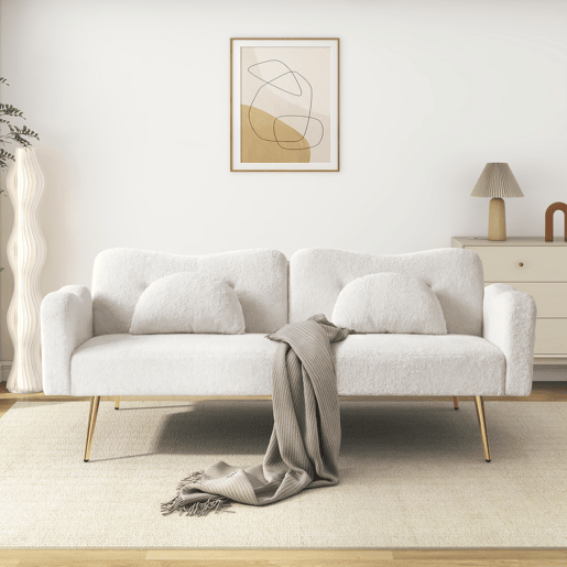 Sofá-cama dobrável 2 lugares fixa de tecido,branco Sofá-cama dobrável 2 lugares fixa de tecido,branco