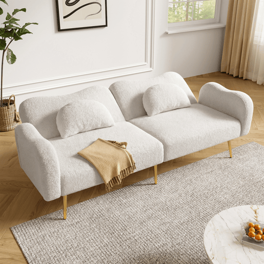 Sofá-cama dobrável 2 lugares fixa de tecido,branco Sofá-cama dobrável 2 lugares fixa de tecido,branco