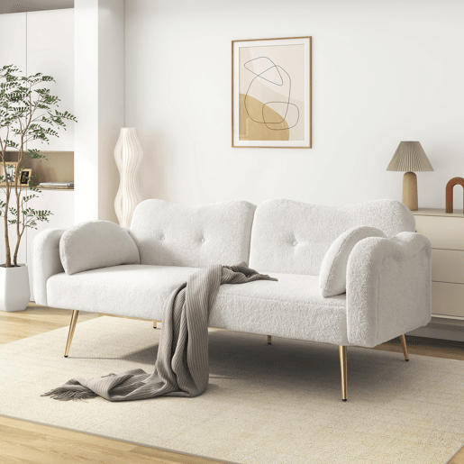Sofá-cama dobrável 2 lugares fixa de tecido,branco Sofá-cama dobrável 2 lugares fixa de tecido,branco