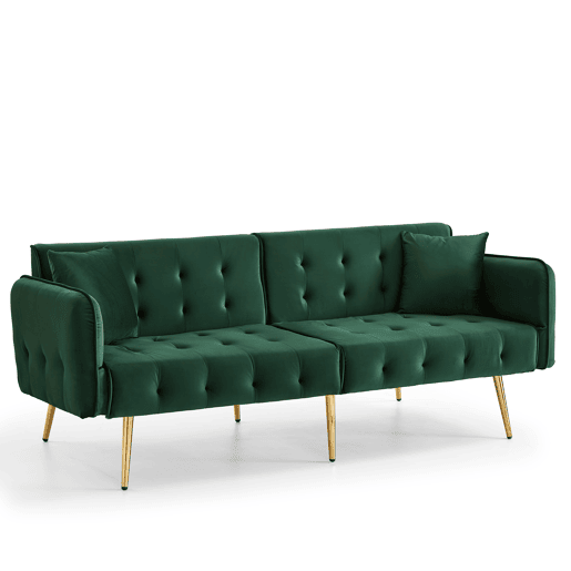 Sofá-cama dobrável 2 lugares fixa de veludo,verde