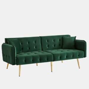 Sofá-cama dobrável 2 lugares fixa de veludo,verde