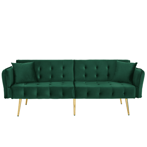 Sofá-cama dobrável 2 lugares fixa de veludo,verde