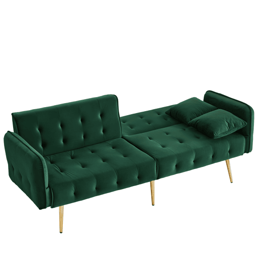 Sofá-cama dobrável 2 lugares fixa de veludo,verde