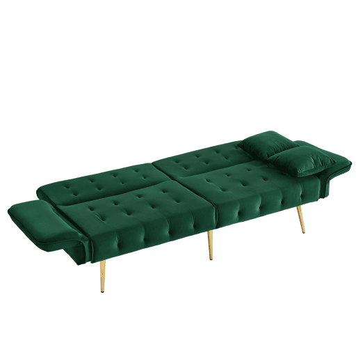 Sofá-cama dobrável 2 lugares fixa de veludo,verde