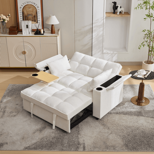 Sofá-cama 2 lugares conversível de tecido,bege
