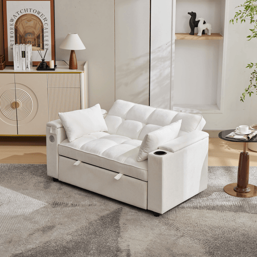 Sofá-cama 2 lugares conversível de tecido,bege