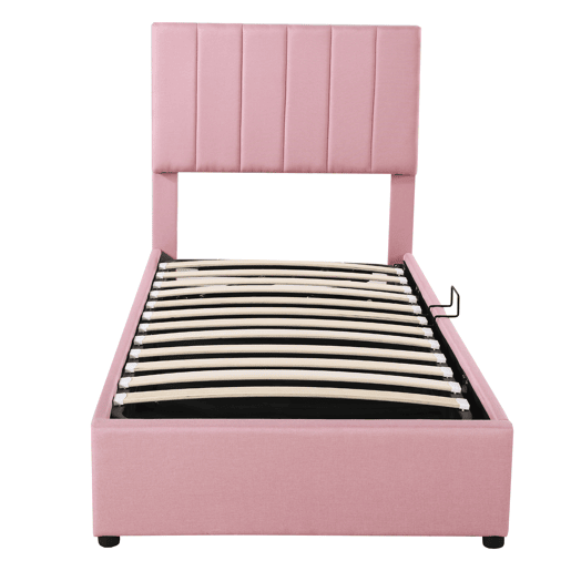 Cama estofada em linho com arrumação - 90x200cm - Rosa