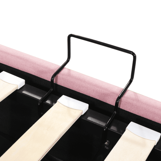 Cama estofada em linho com arrumação - 90x200cm - Rosa