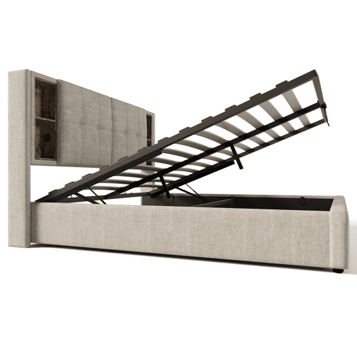 Sofá-cama estofado 140x200 cm - com carregamento sem fios e cabeceira para arrumação - tecido de linho - Bege Sofá-cama estofado 140x200 cm - com carregamento sem fios e cabeceira para arrumação - tecido de linho - Bege