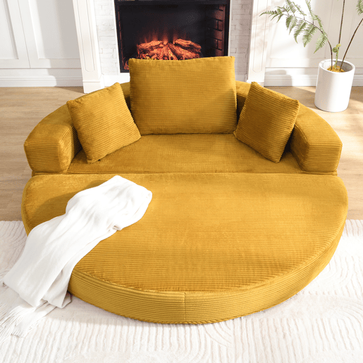 Sofá-cama dobrável 2 lugares fixa,sofá compressível de tecido,amarelo