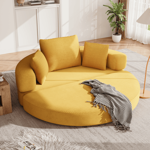 Sofá-cama dobrável 2 lugares fixa,sofá compressível de tecido,amarelo