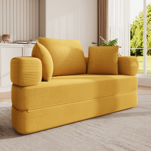 Sofá-cama dobrável 2 lugares fixa,sofá compressível de tecido,amarelo