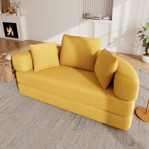 Sofá-cama dobrável 2 lugares fixa,sofá compressível de tecido,amarelo