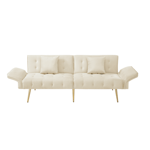 Sofá-cama dobrável 2 lugares fixa de veludo,bege Sofá-cama dobrável 2 lugares fixa de veludo,bege